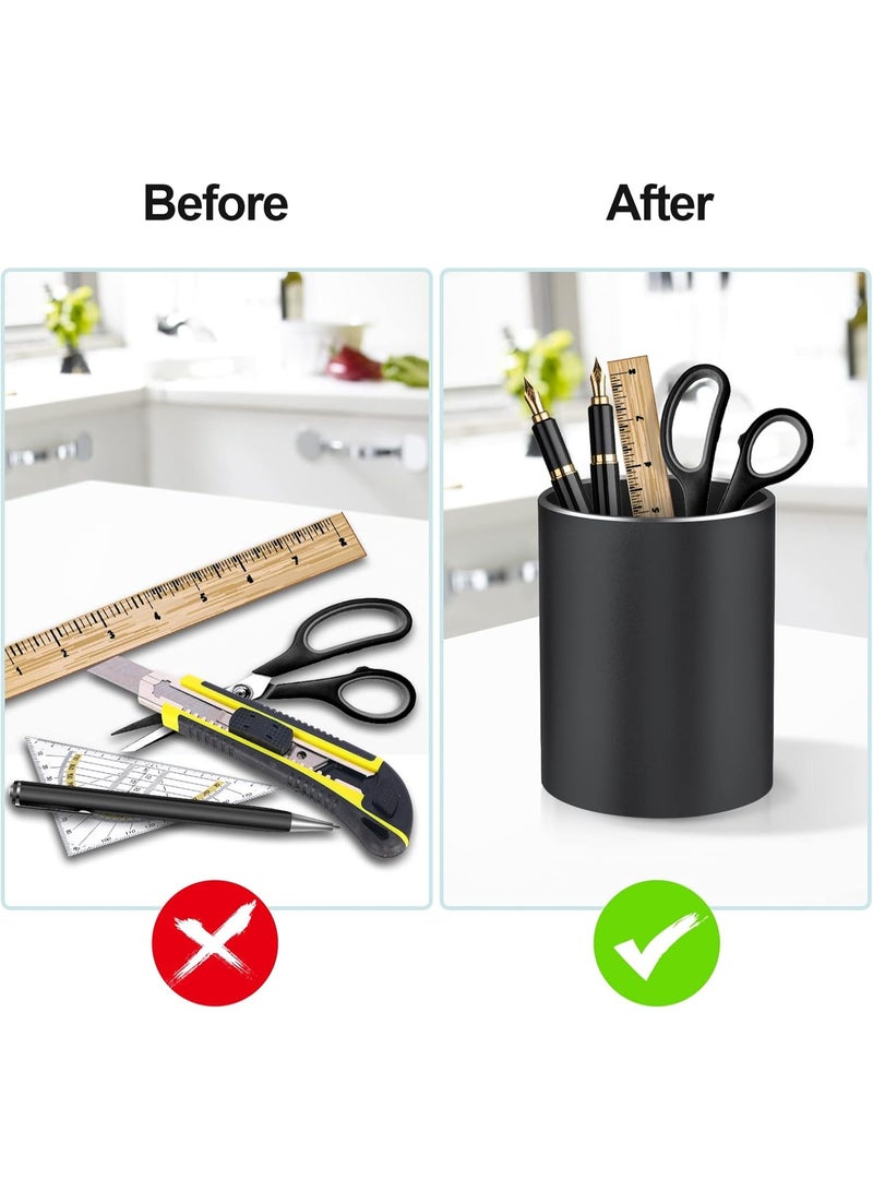 jaexest Pen Holder Pencil Holder for Desk, Metal pen pots for desk, Makeup Brush Holder, pencil cup, pen organizer for desk, for Office, School, Home, and Kids 3.9×3.14inch (Black) - Image 5